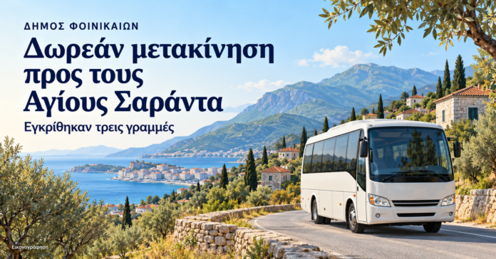 Εικονογράφηση λεωφορείου για δωρεάν μετακίνηση από τον Δήμο Φοινικαίων προς τους Αγίους Σαράντα